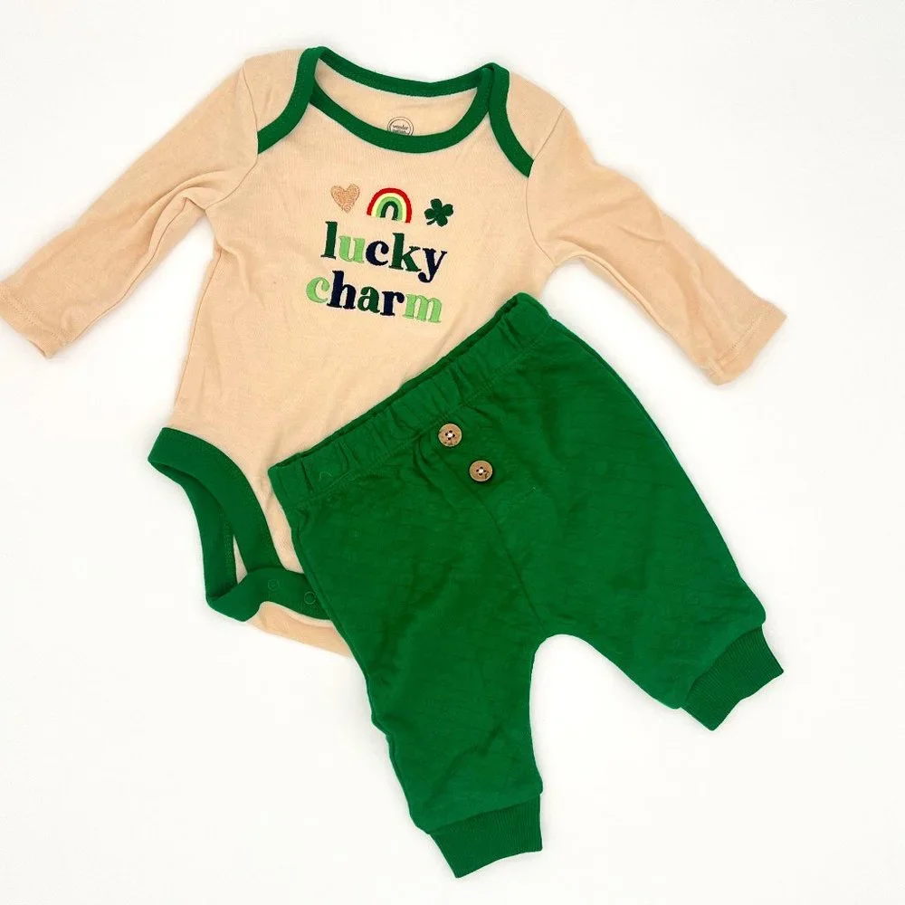 NWOT 🥀 0-3Mo. "Lucky Charm" Wonder Nation St. Patrick's Day 2 Piece Onesie Set - Picture 1 of 10